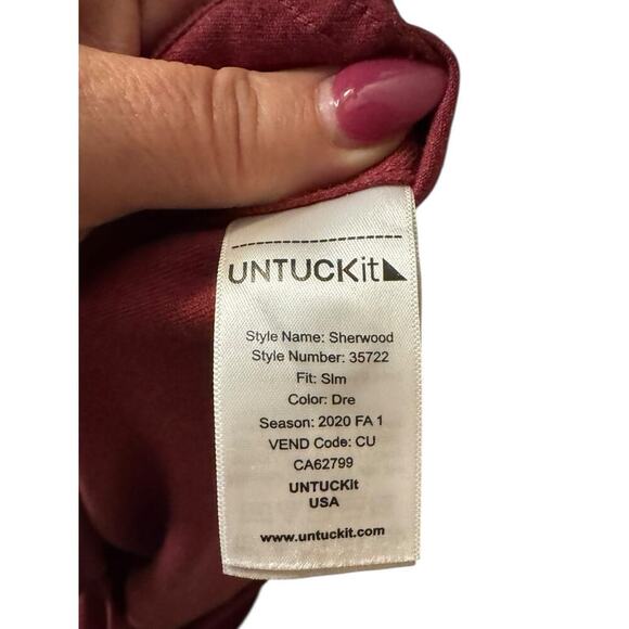 Untuckit Sherwood Flannel Shirt Men's Large Maroon Red Slim Fit Style 35722 - Picture 8 of 8